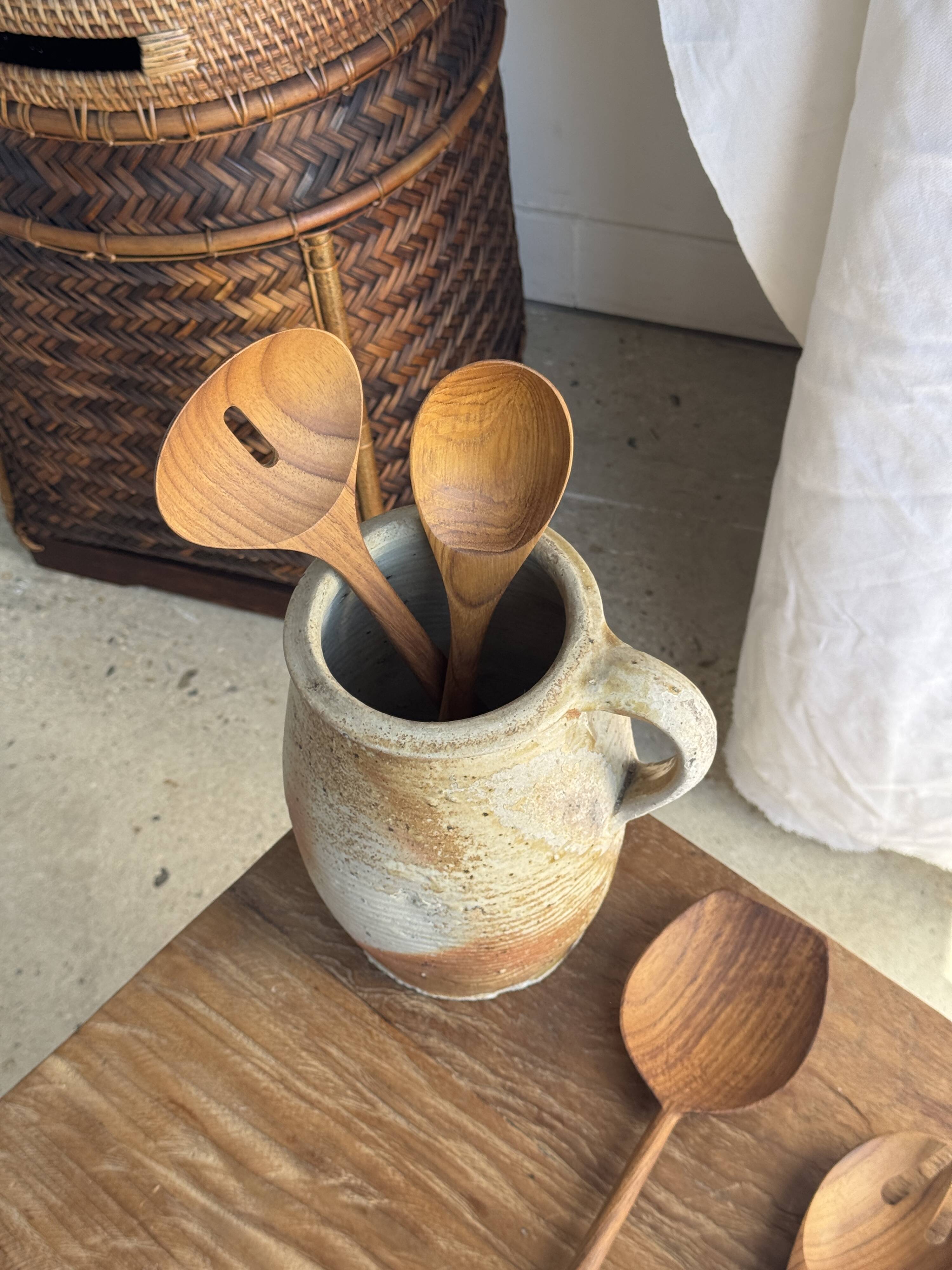Salad server or large flat oval teak spoon L28 D8.5