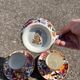 Set of 4 coffee cups and saucers + milk pitcher Gien earthenware peony decor