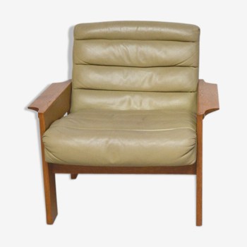 Pair of green leather armchairs 1960