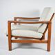 Scandinavian armchair in teak and cream fabric by Baczyk, 1960s, restored.