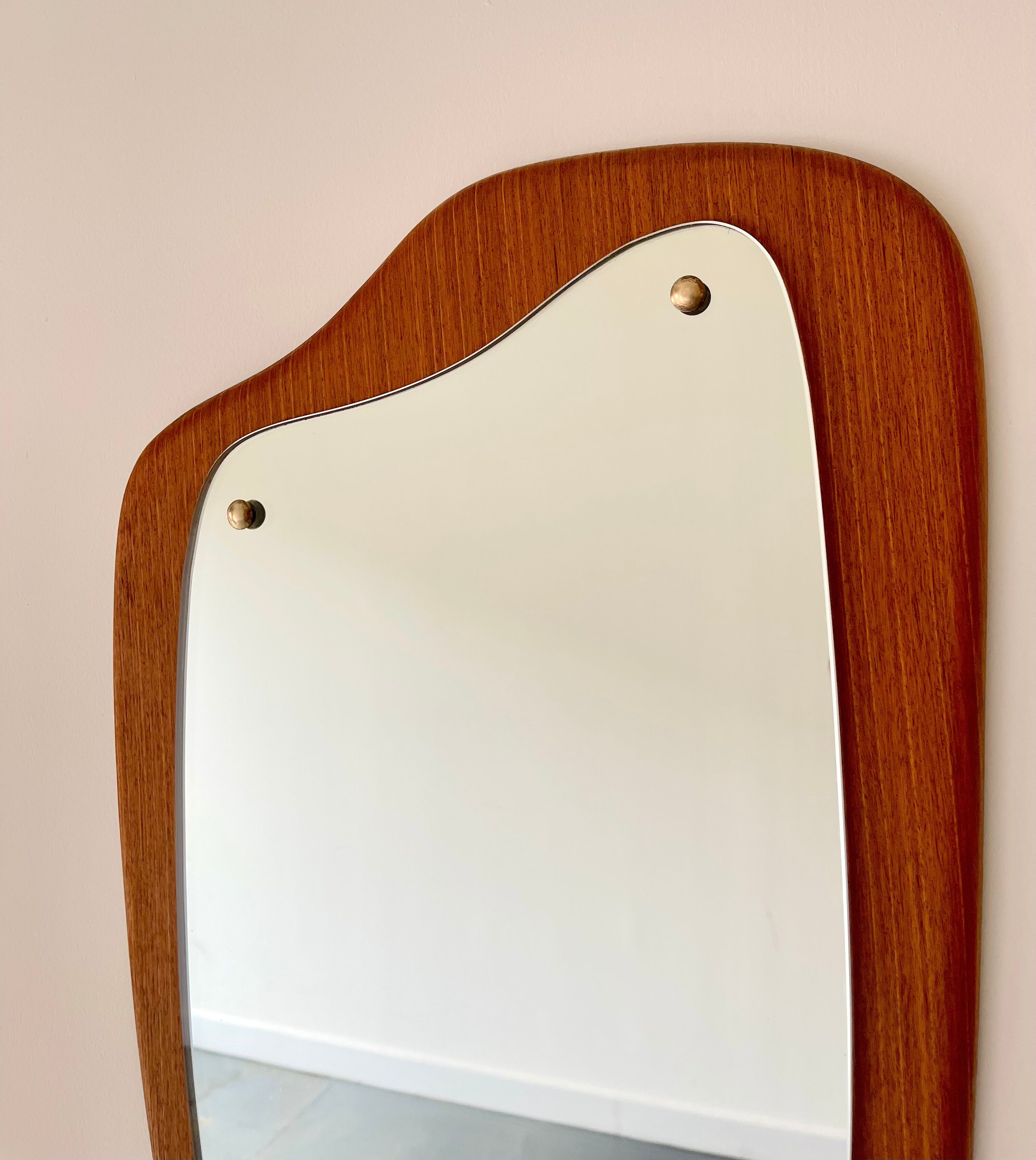Vintage triangular wall mirror teak frame