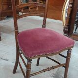 Paire anciennes chaises velours vieux rose bois sculpté