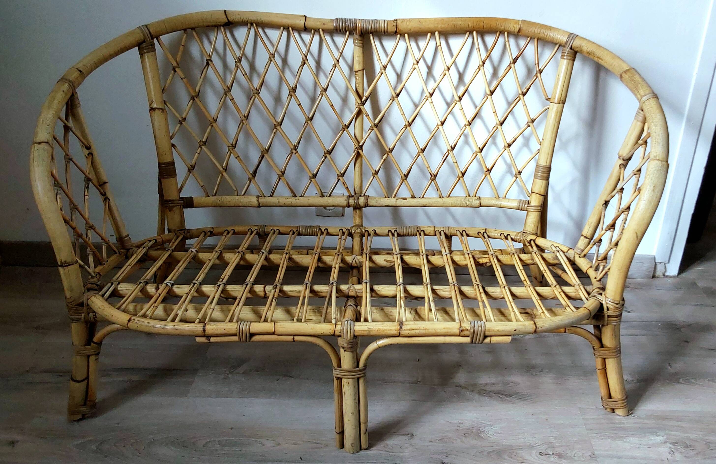 Banquette en rotin vintage