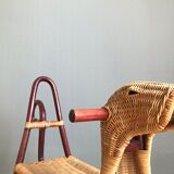Rocking horse in rattan and bamboo