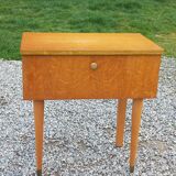 Vintage 1950s bedside table in blond oak with conical legs