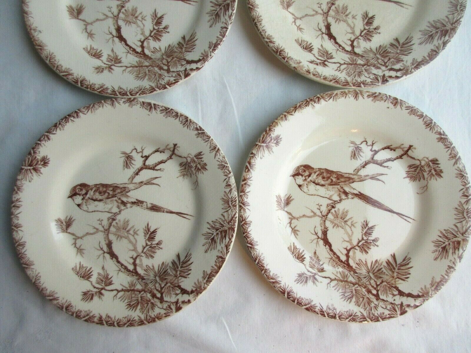 6 GIEN's Maroon Bird Dessert Plates, Provençal style with Hirondelle