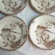 6 GIEN's Maroon Bird Dessert Plates, Provençal style with Hirondelle