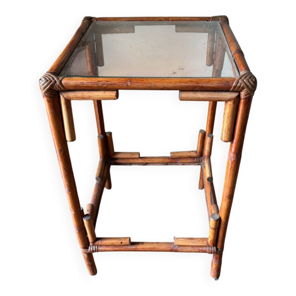 Table d’appoint en bambou et verre, années 70