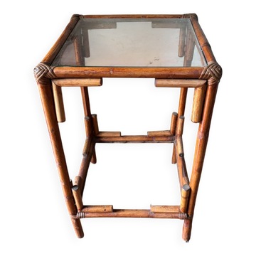 Table d’appoint en bambou et verre, années 70