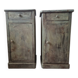 Pair of antique bedside tables with a green patina