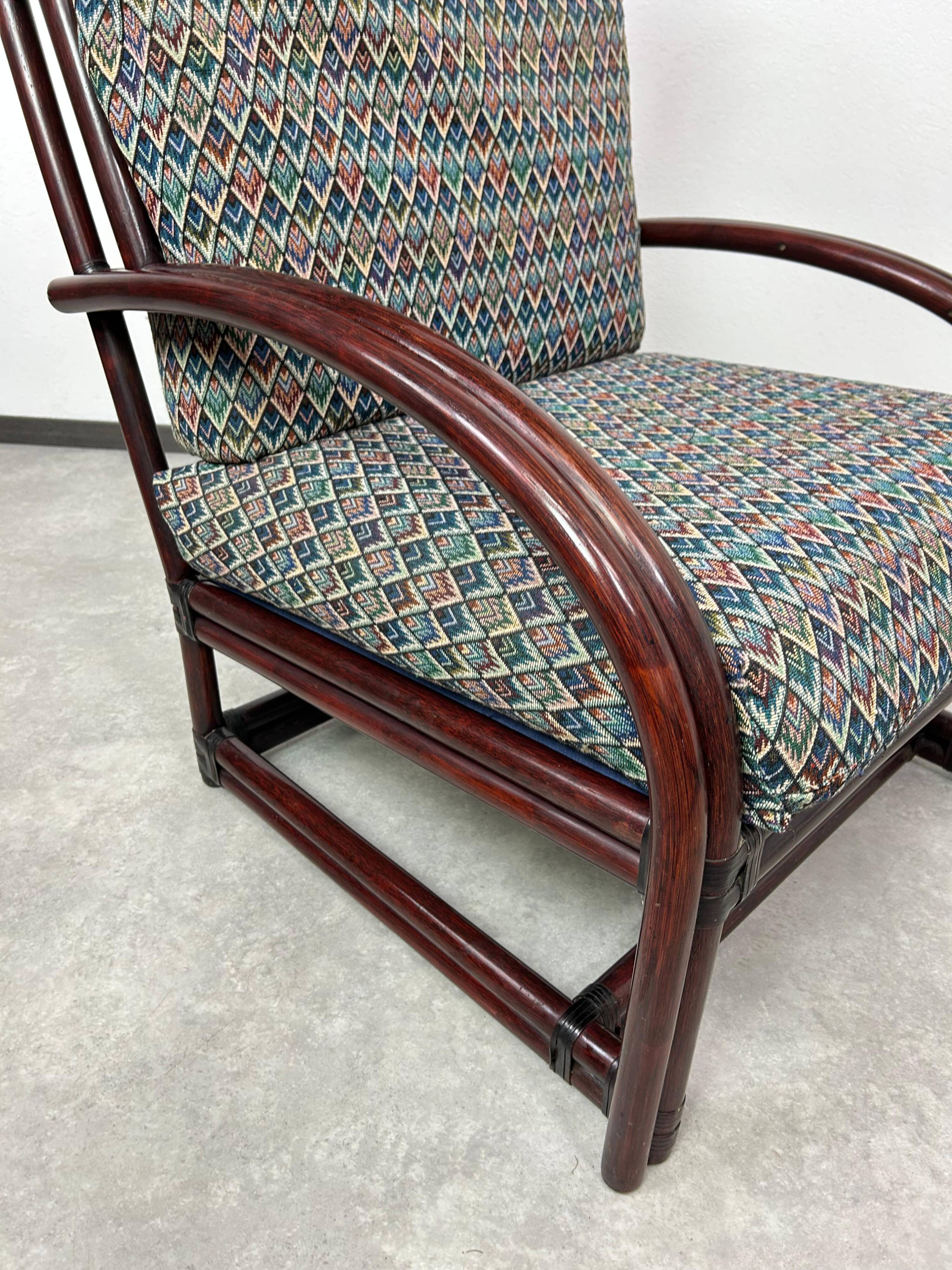 Fauteuil à oreilles en bambou de style milieu du siècle avec tabouret par Gervasoni