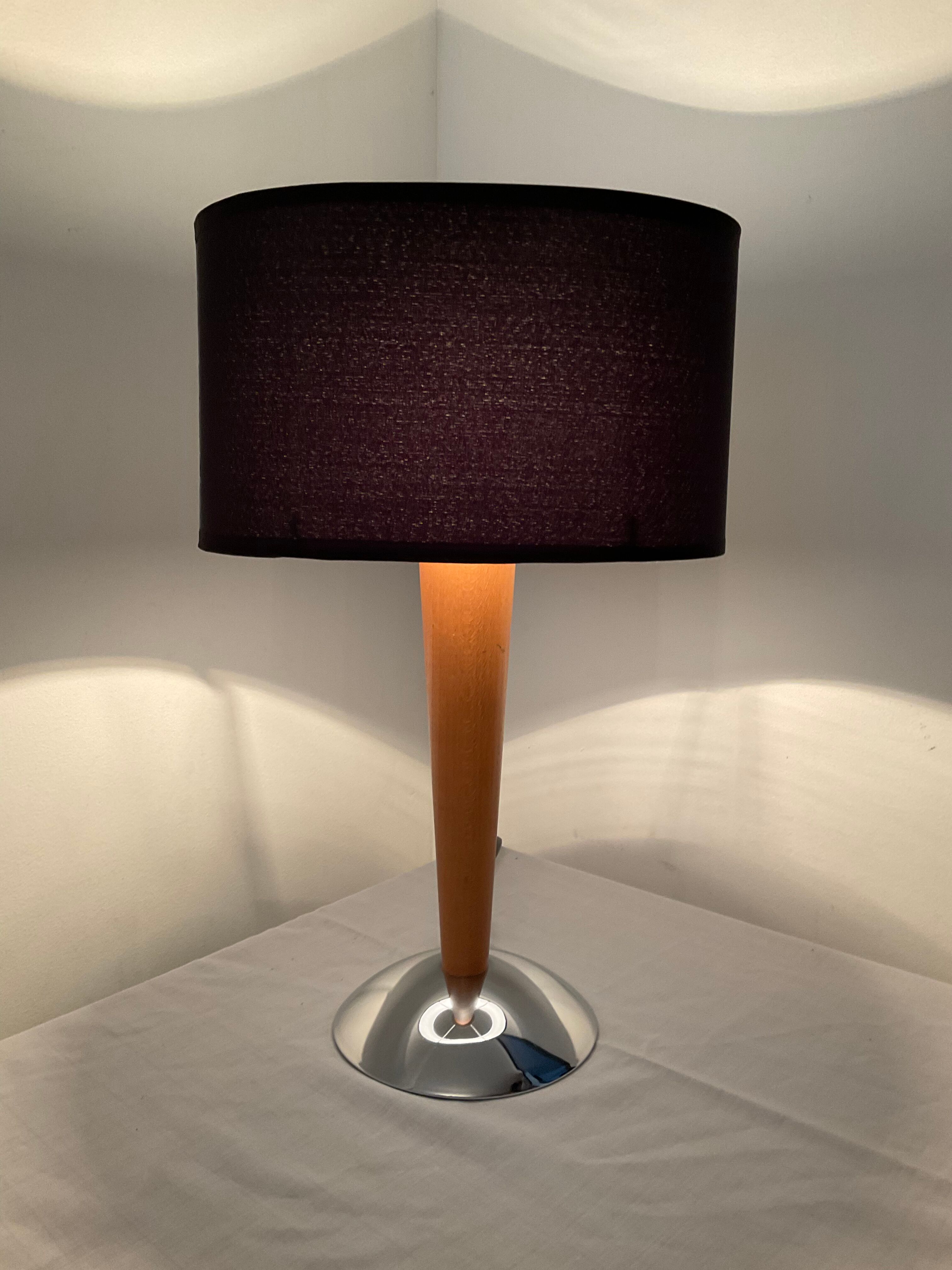 Scandinavian wood and metal lamp chrom from the 70s-80s