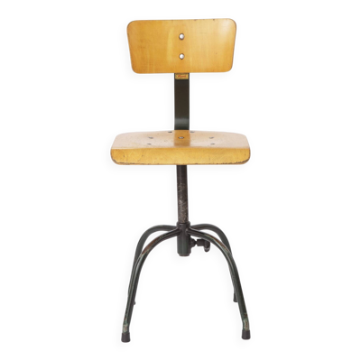 Chaise pivotante industrielle par Heni Allemagne, chaise d'atelier Bauhaus des années 1950.