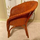 Vintage "Tonneau" Wicker Armchair - 1970s