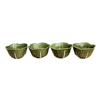 Set of 4 bowls in majolica, cabbage leaf