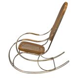 Vintage brass curved wooden rocking chair