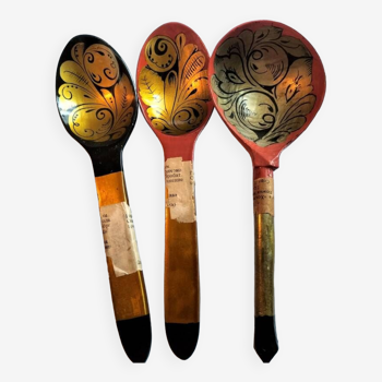 Set of 3 Vintage Russian Lacquered Spoons