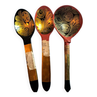 Set of 3 Vintage Russian Lacquered Spoons