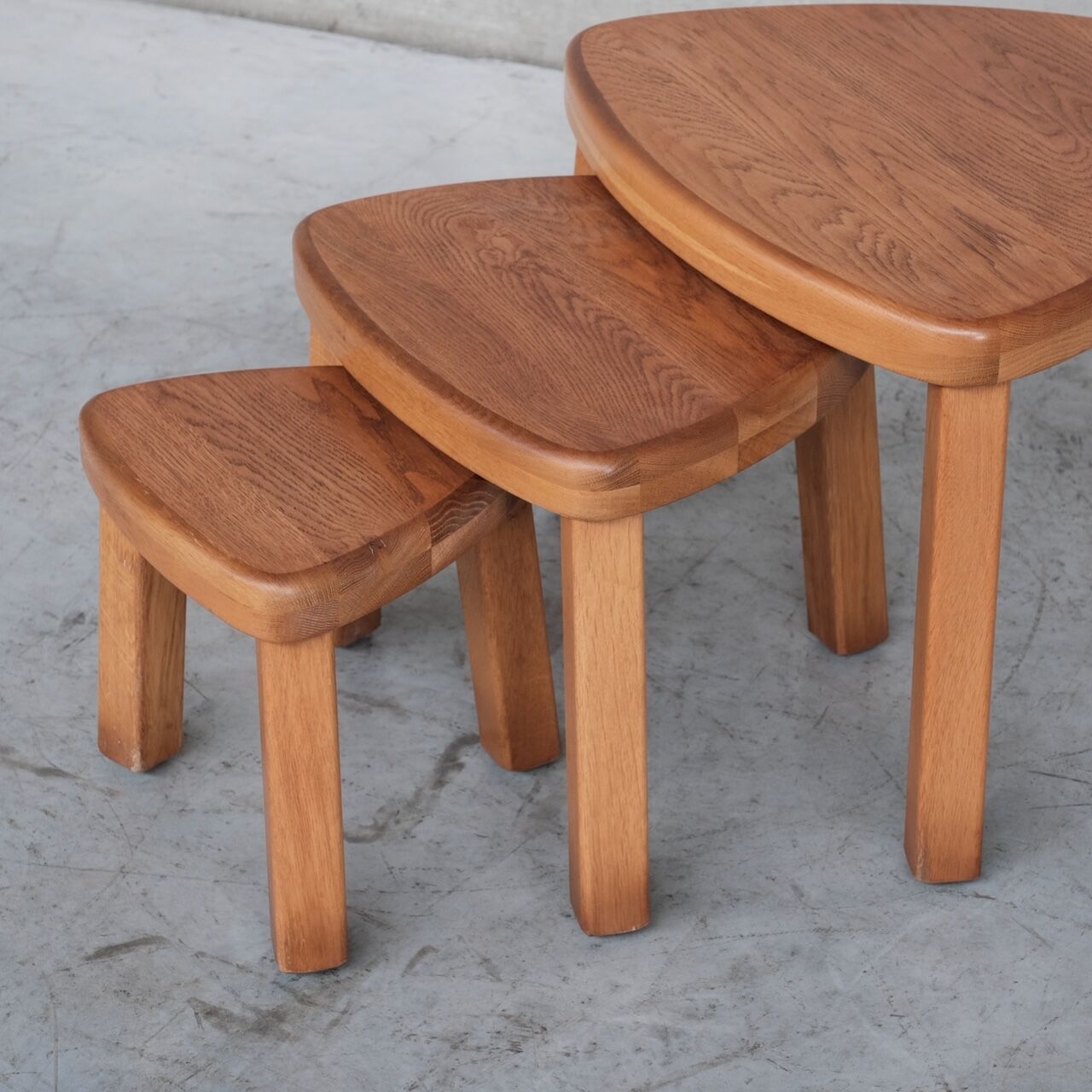 Trio of oak mid-century nesting tables