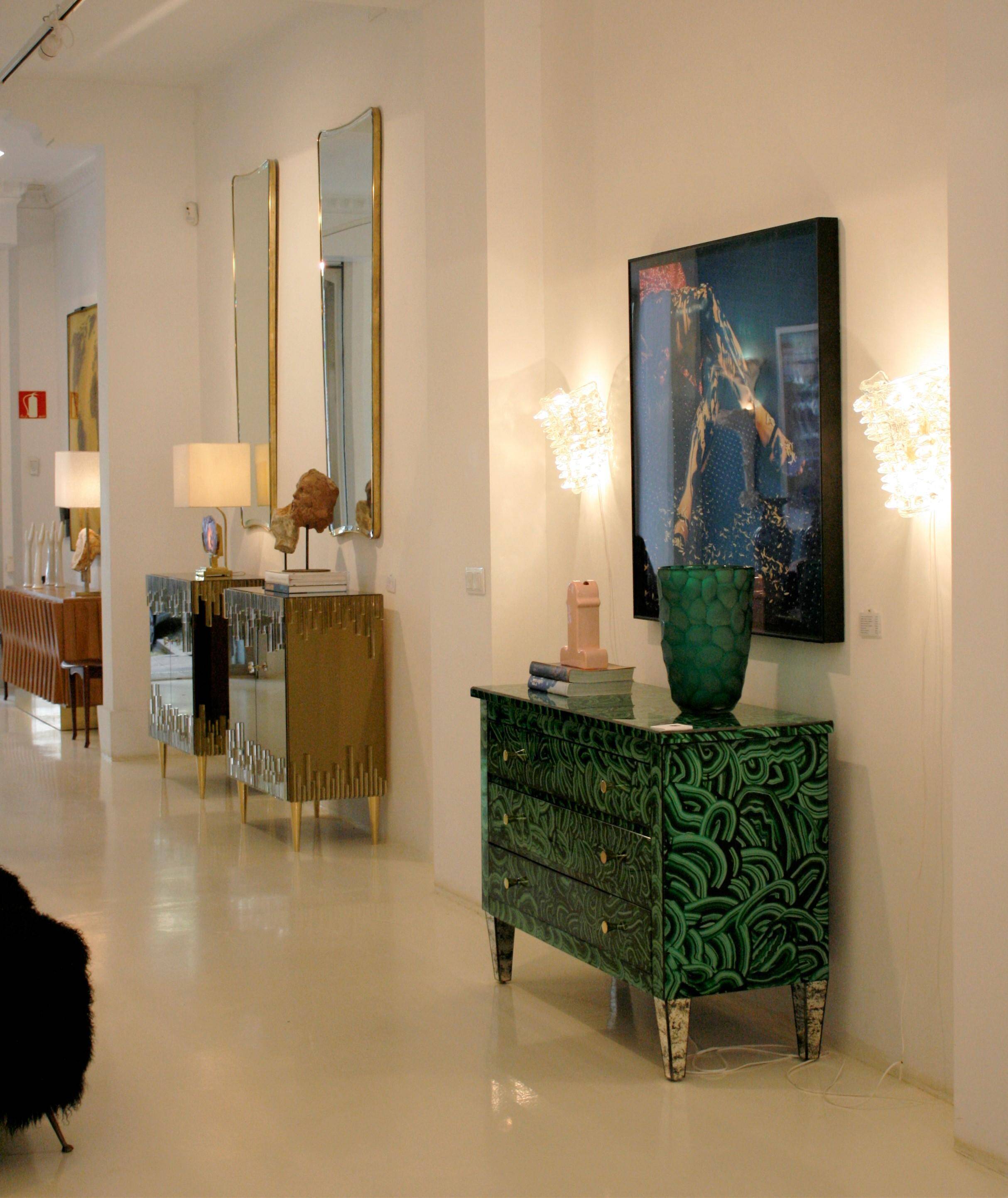 Mid-Century Modern Style Green-Malachite Colored Glass Italian Chest of Drawers