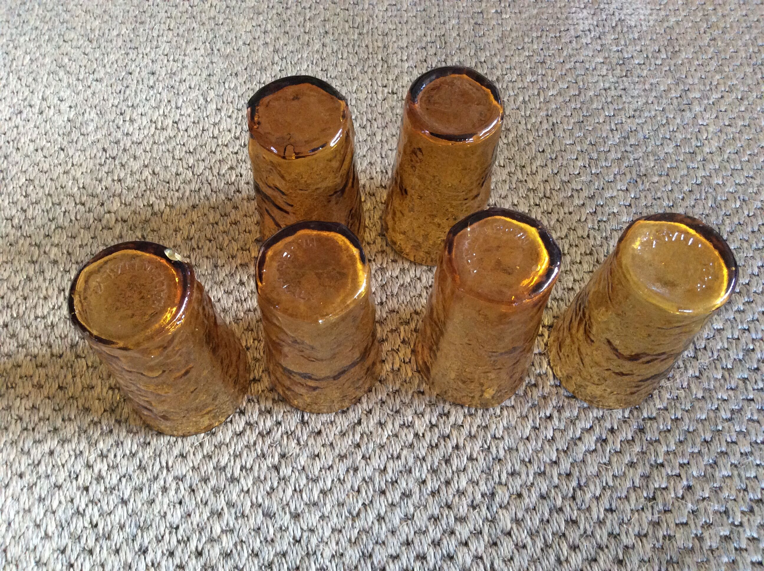 Series of 6 amber glasses