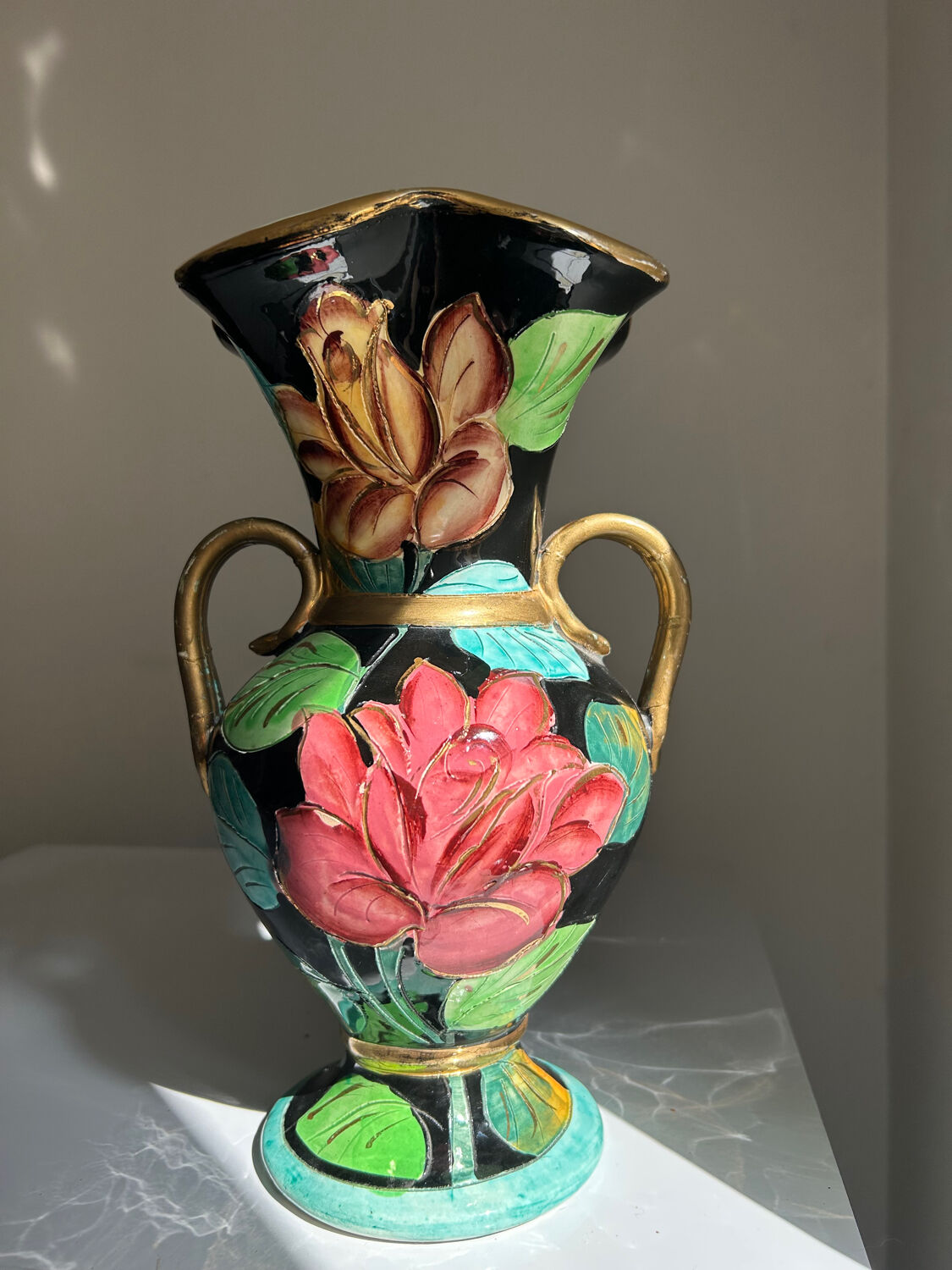 Handled ceramic vase from Vallauris, signed