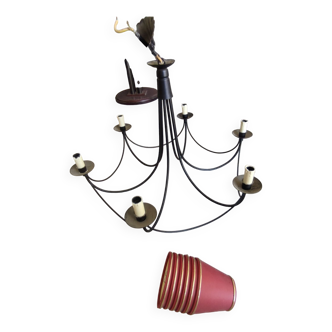 Vintage wrought iron chandelier year 80
