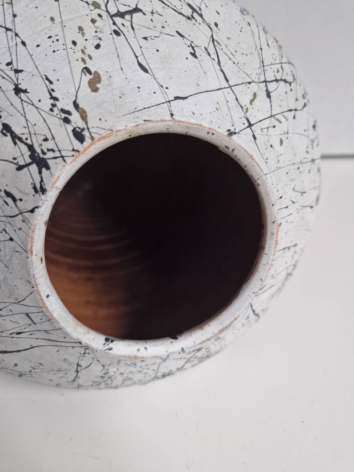 Painted Terracotta Vase with Graphic Pattern