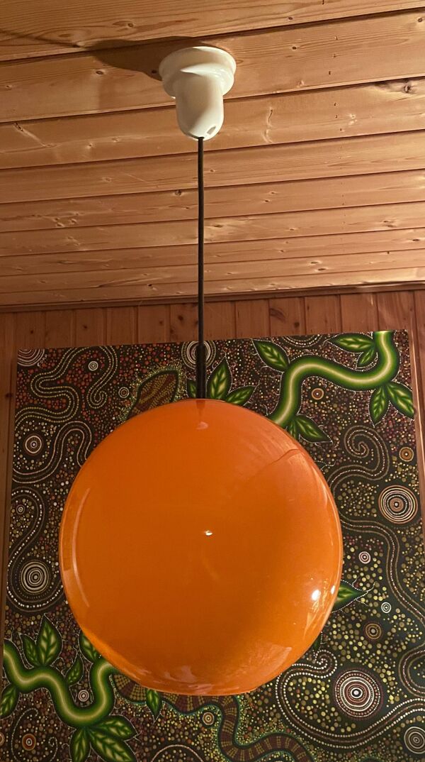 Lustre boule orange, suspension vintage, des année 70