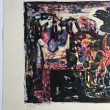 Yvette alde, flowers and birds, c 1950. lithograph signed in pencil