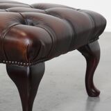 Dark Brown Chesterfield Ottoman Made of Cowhide Leather