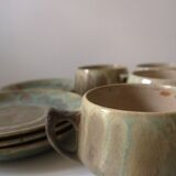 Service box enamelled stoneware coffee cups, pierrefonds 1950