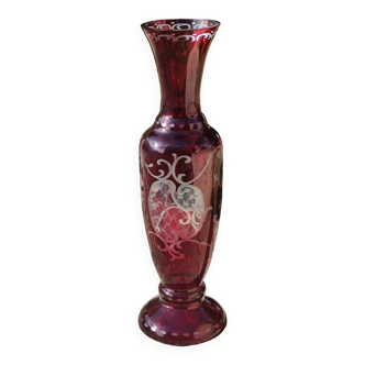 Old engraved red crystal vase