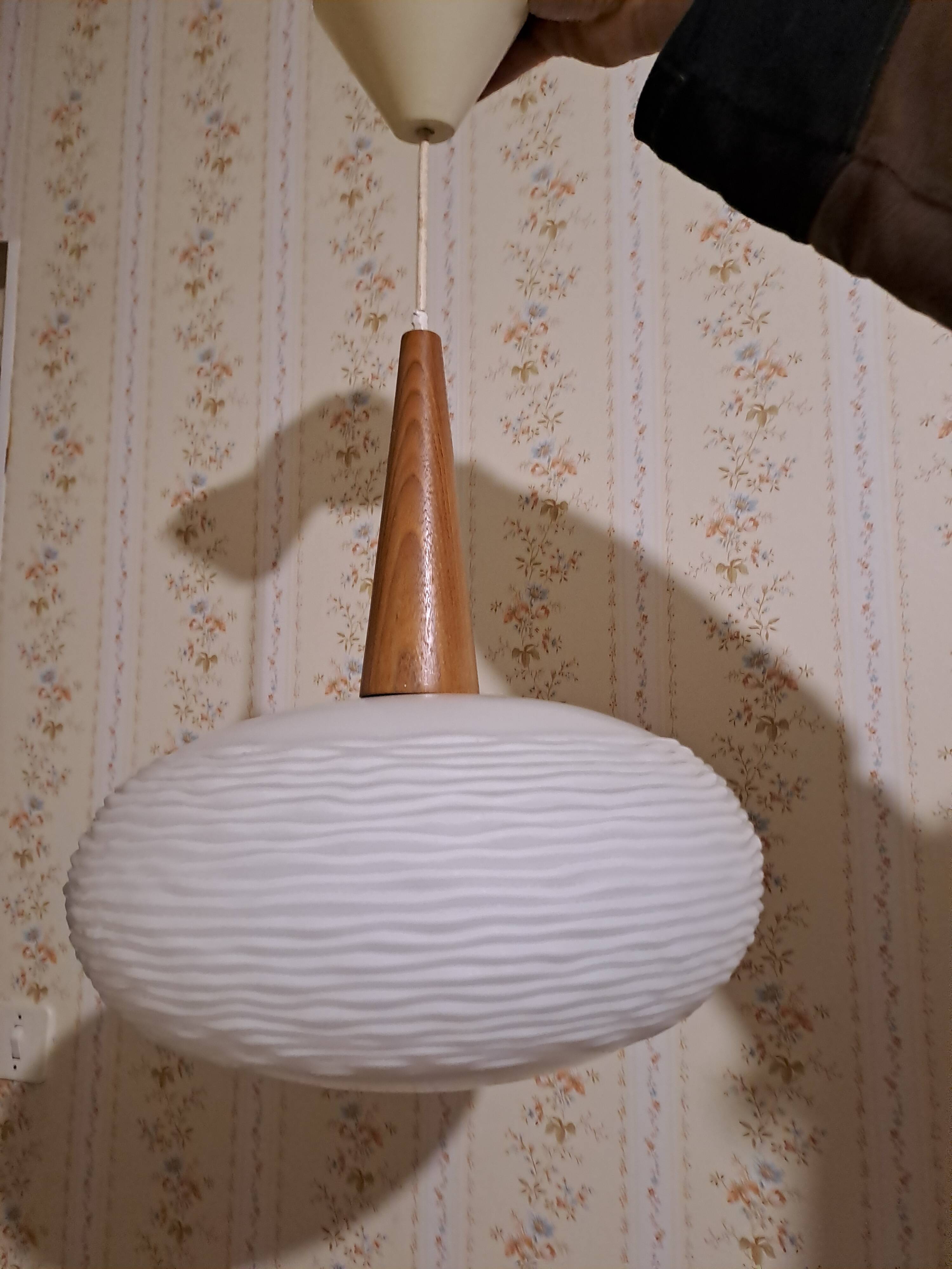 Suspension chandelier ceiling light frosted glass scandinavian France 1960 pop