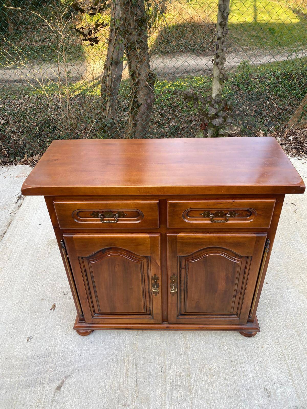 English sideboard with 2 doors and 2 drawers, solid satin cherry wood