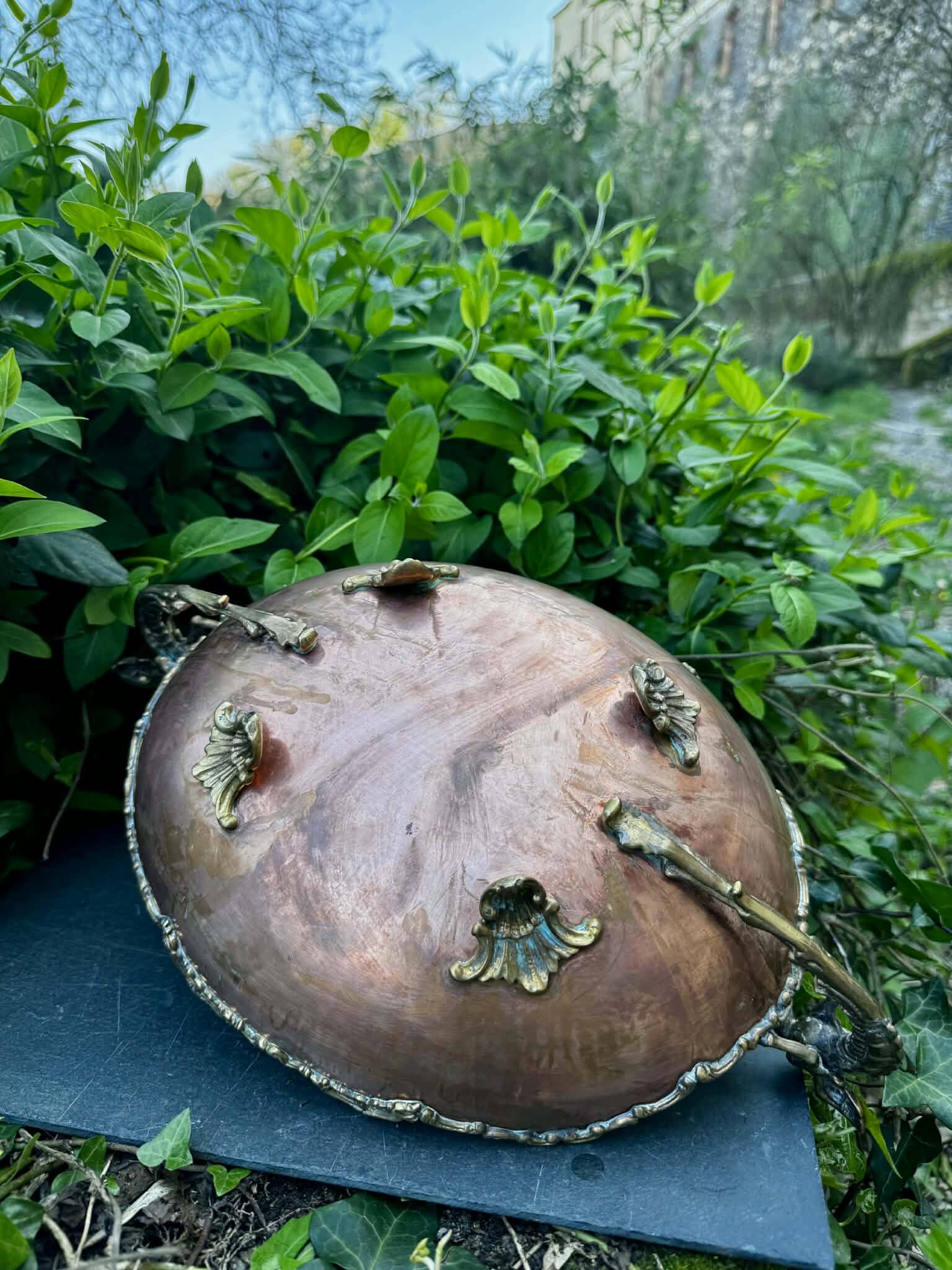 Large Art Nouveau copper fruit bowl Italy 1890s