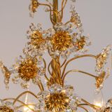 Large flower-shaped chandelier in gilded brass by Palwa, Germany, 1970s.