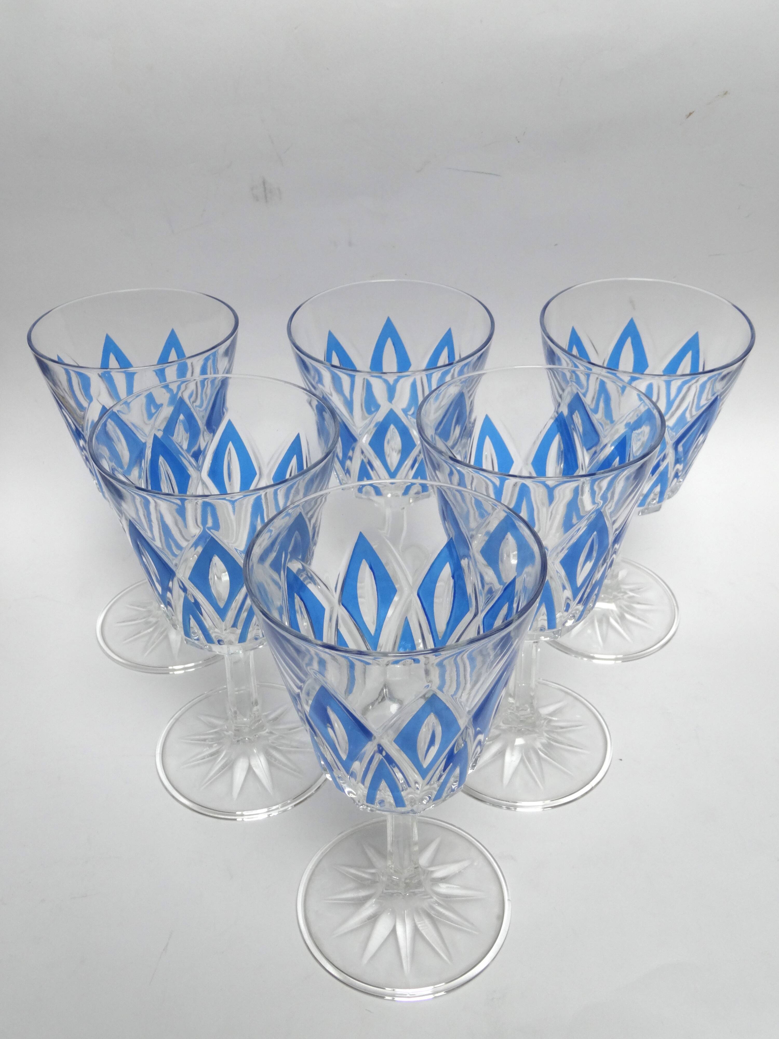 6 water glasses VMC Reims Harlequin blue