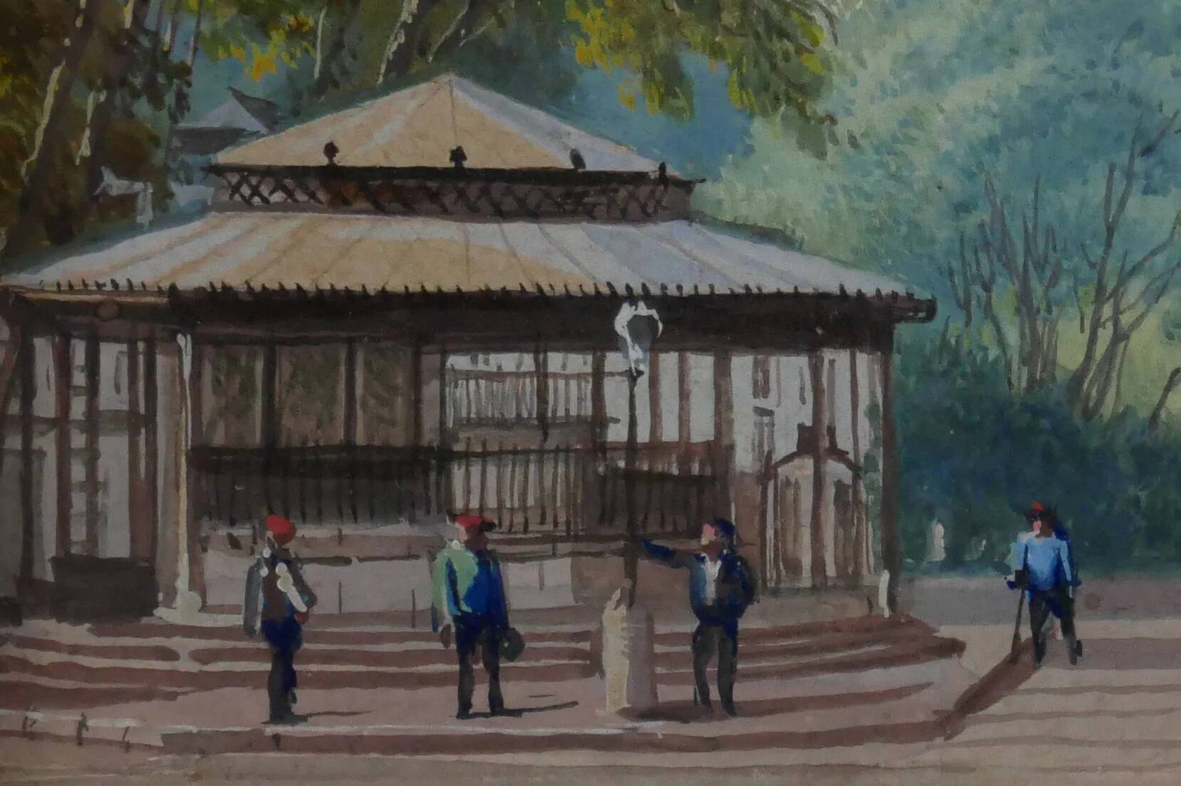 Miniature - Rue animée au kiosque.
