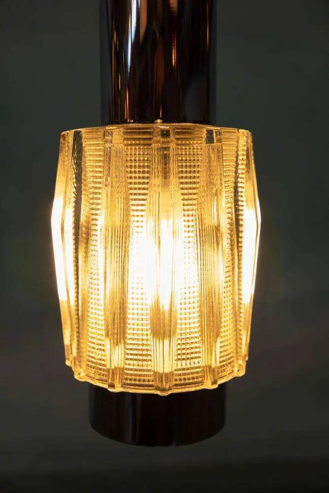 Vintage chrome and glass suspension, space age cascade lamp.