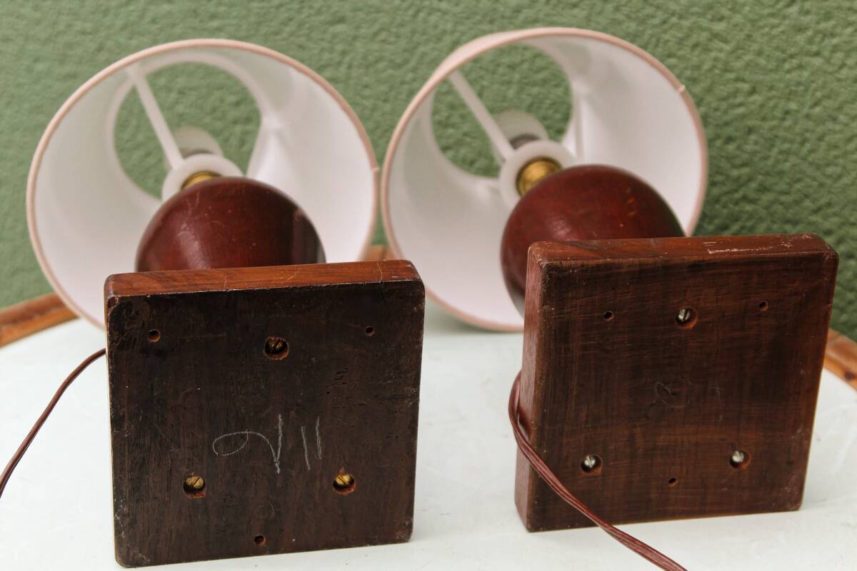 Pair of turned wooden bedside lamps