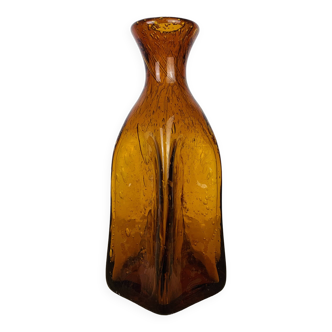 Vase verre bullé Biot ambré vintage