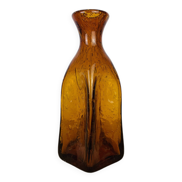 Vase verre bullé Biot ambré vintage