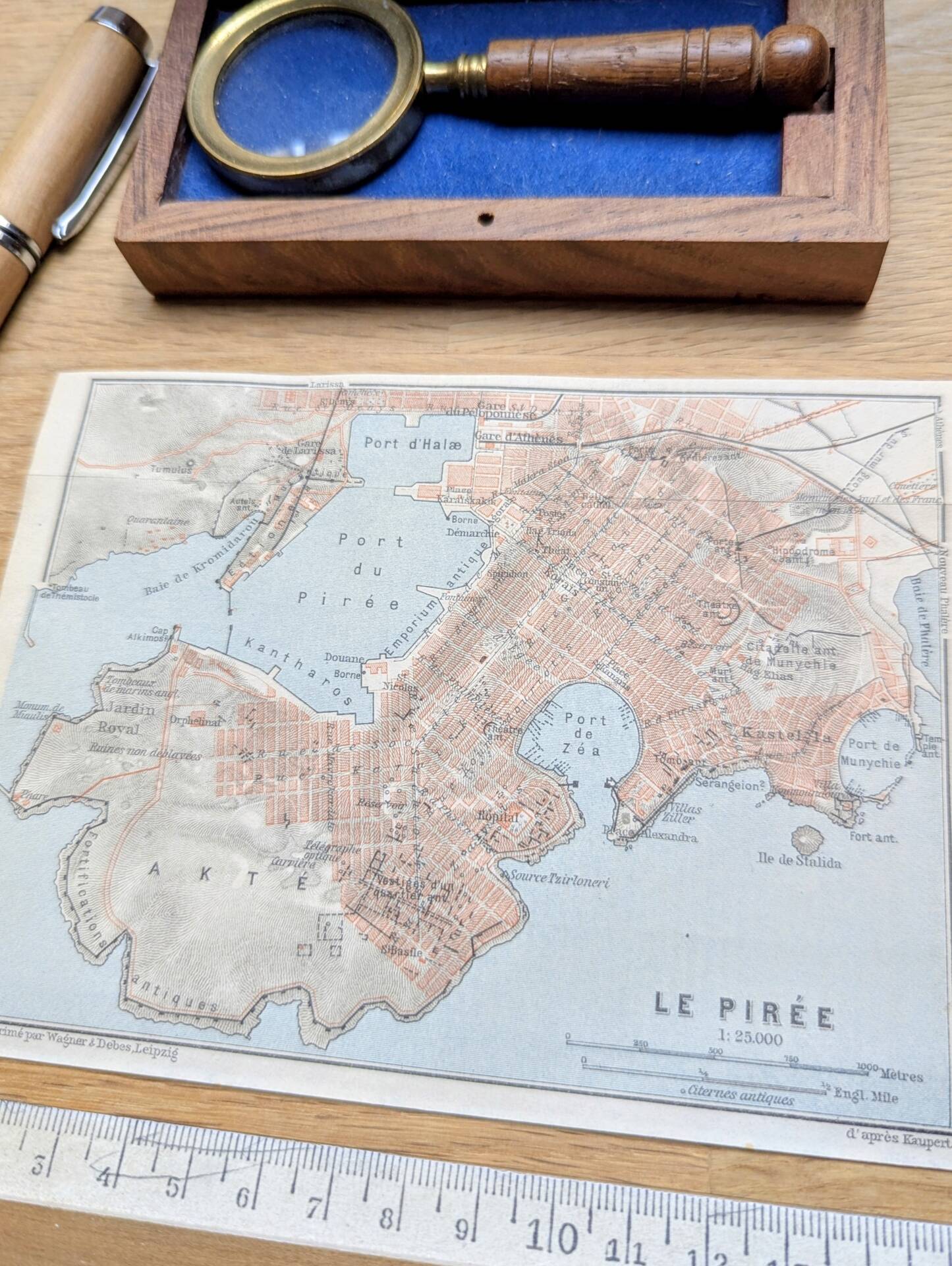 Le Pirée, Athènes, petit plan original imprimé en 1910