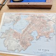 Piraeus, Athens, small original map printed in 1910.