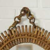 Vintage Bamboo Sunburst Wall Mirror / Mid Century Boho Decor 1970's