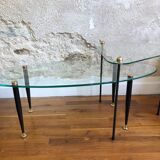 Ensemble de tables basses gigognes en verre et laiton