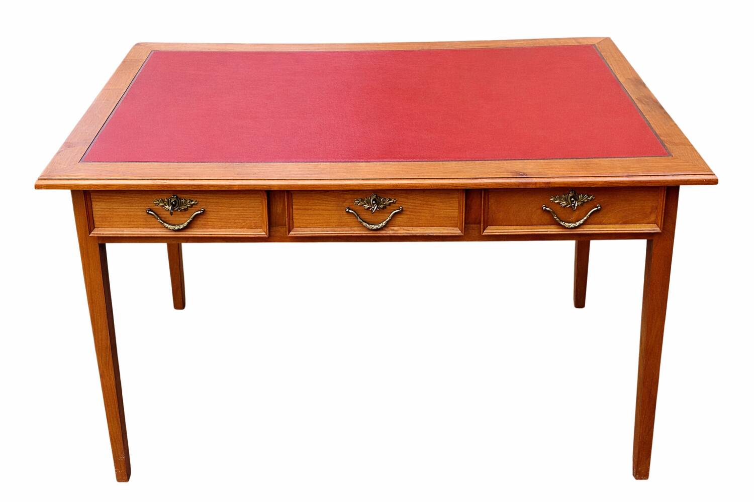 Bureau plat style Louis XVI réversible 6 tiroirs cuir rouge