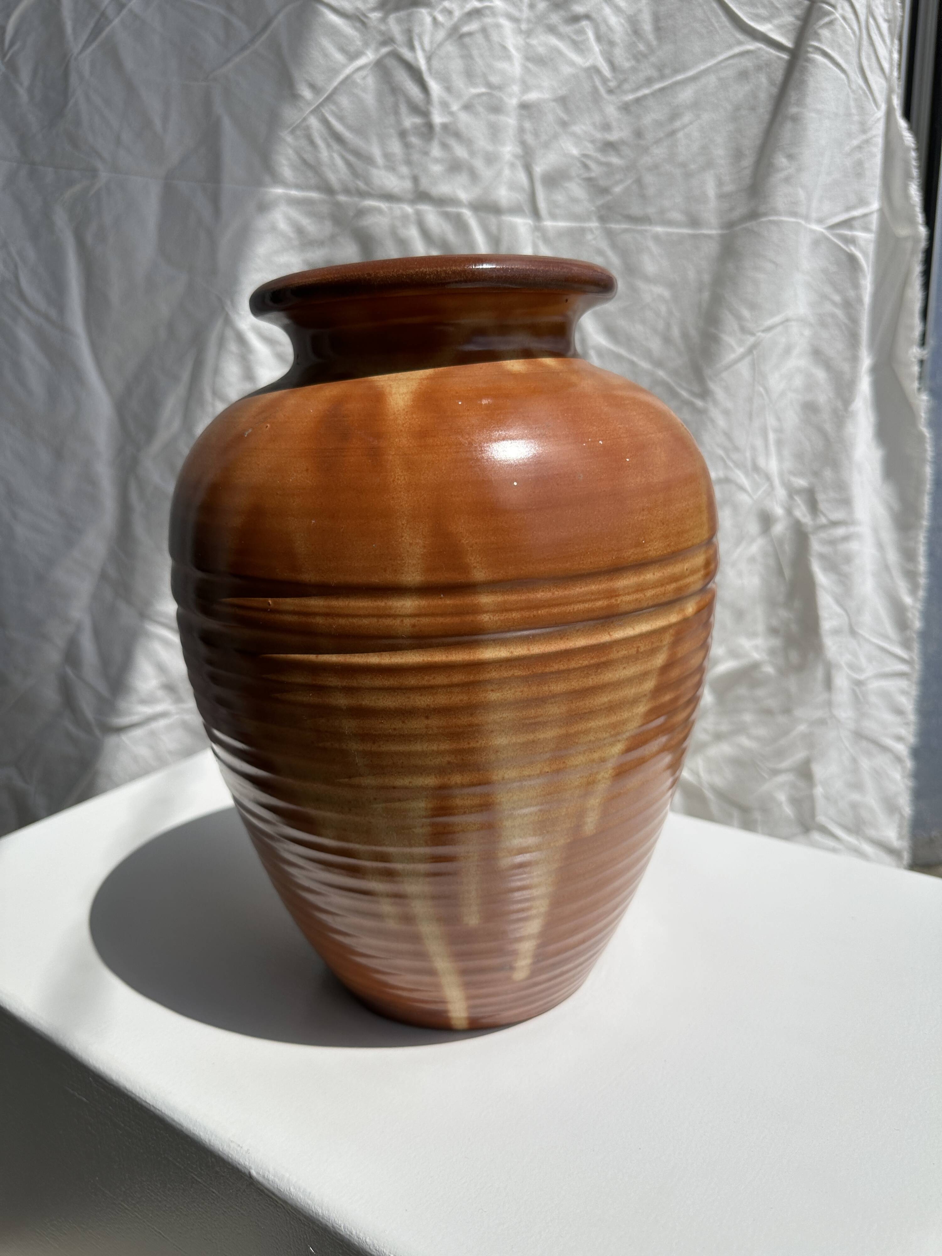 Large brown artisanal ceramic vase