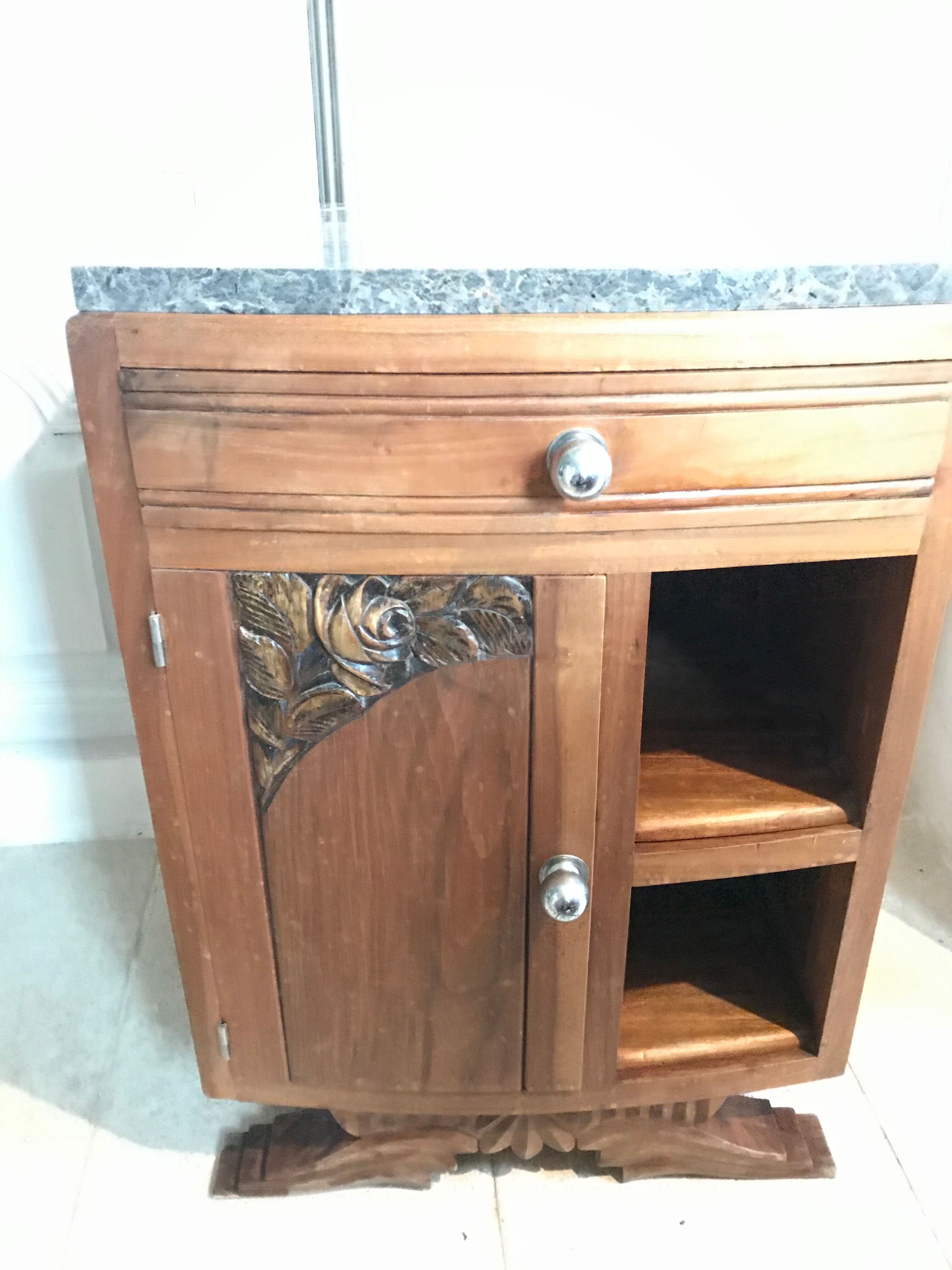 Art Deco wood and marble bedside